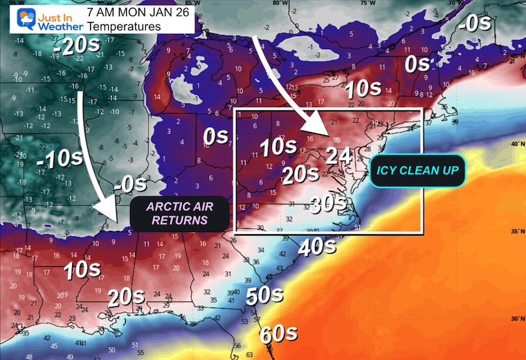 January 21 weather temperatures Monday Morning