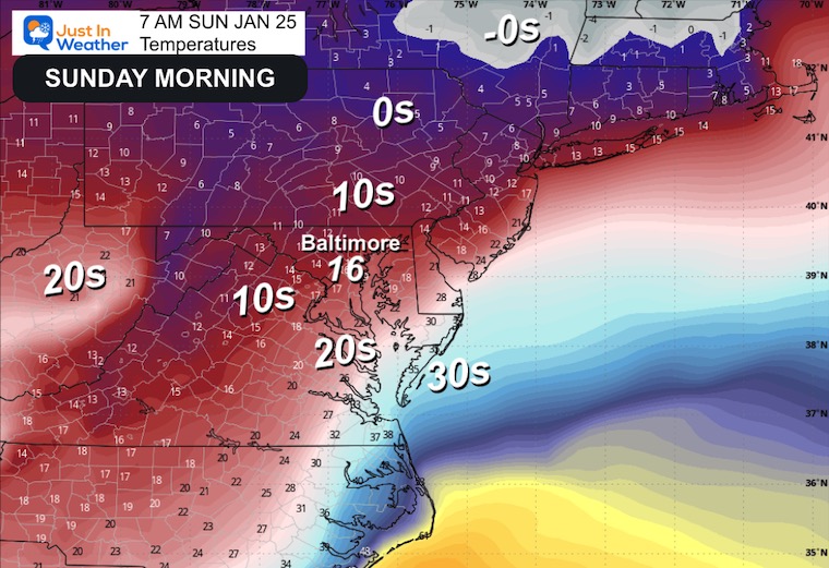 January 21 weather winter storm Sunday morning temperatures