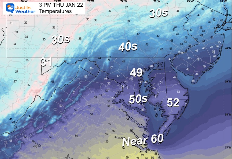 January 21 weather temperatures Thursday afternoon