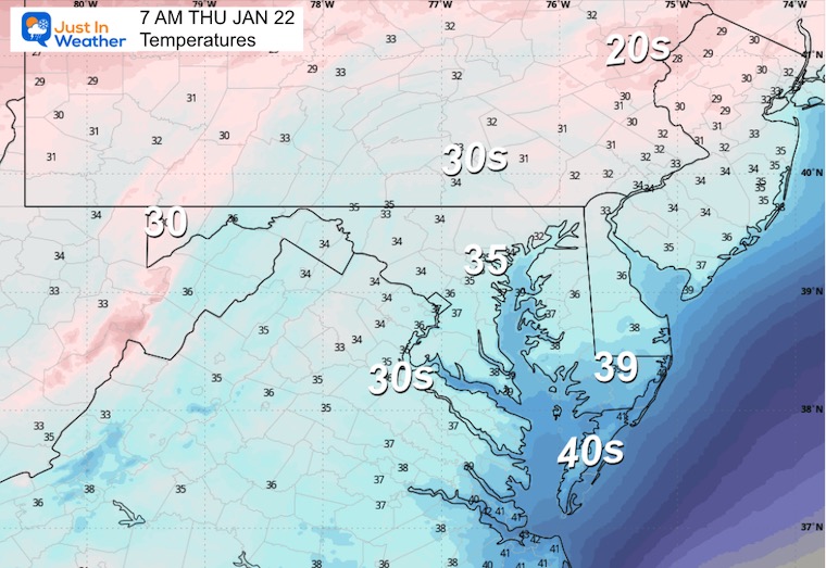January 21 weather temperatures Thursday morning