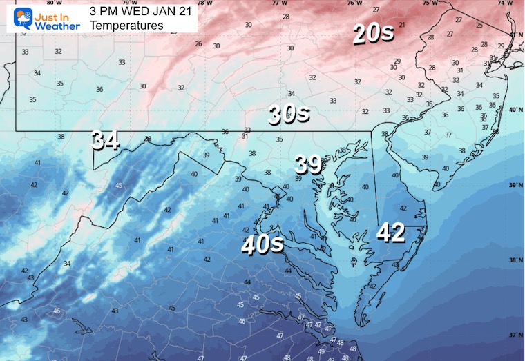 January 21 weather temperatures Wednesday afternoon
