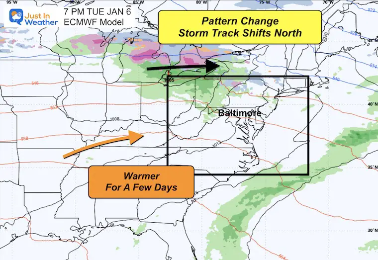 January 3 weather forecast rain warm Tuesday