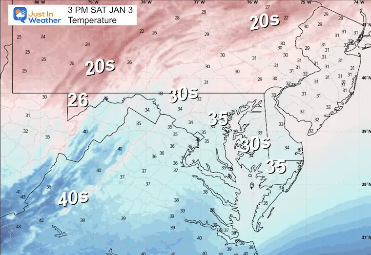 January 3 weather temperatures Saturday afternoon