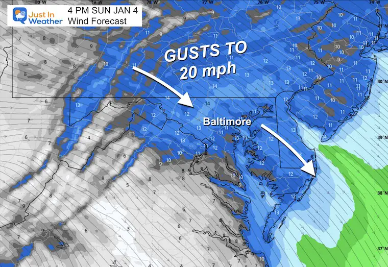 January 3 weather wind forecast Sunday afternoon