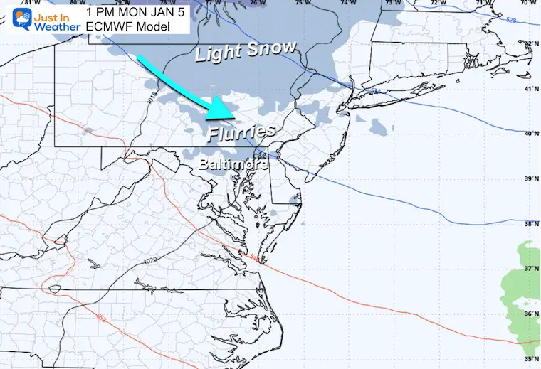 January 4 weather Monday afternoon snow