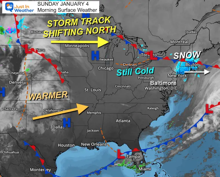 January 4 weather map Sunday morning snow
