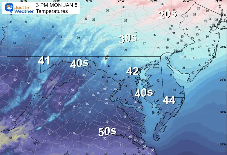 January 4 weather temperatures Monday afternoon