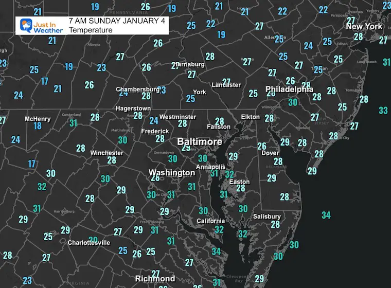 January 4 weather temperatures Sunday morning
