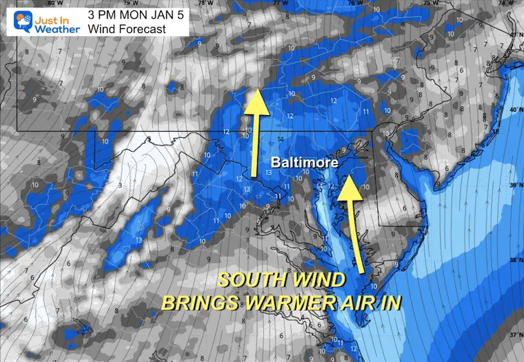 January 5 weather wind forecast Monday afternoon