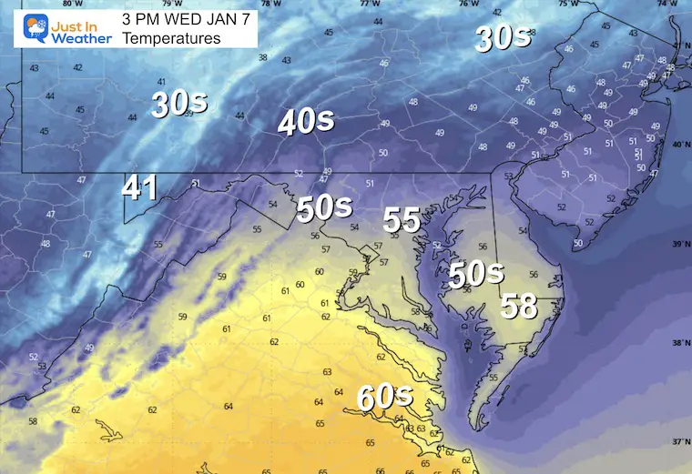January 6 weather temperatures Wednesday afternoon