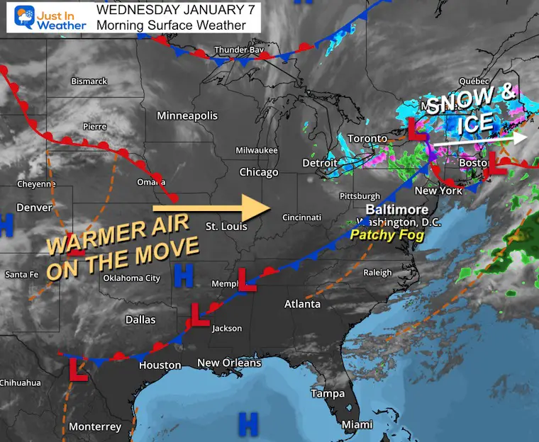 January 7 weather storm map Wednesday morning
