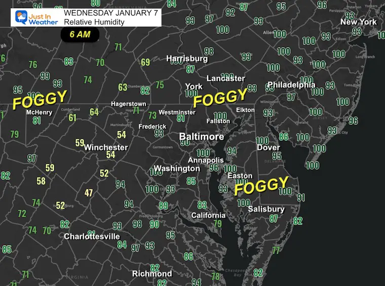 January 7 weather fog Wednesday morning