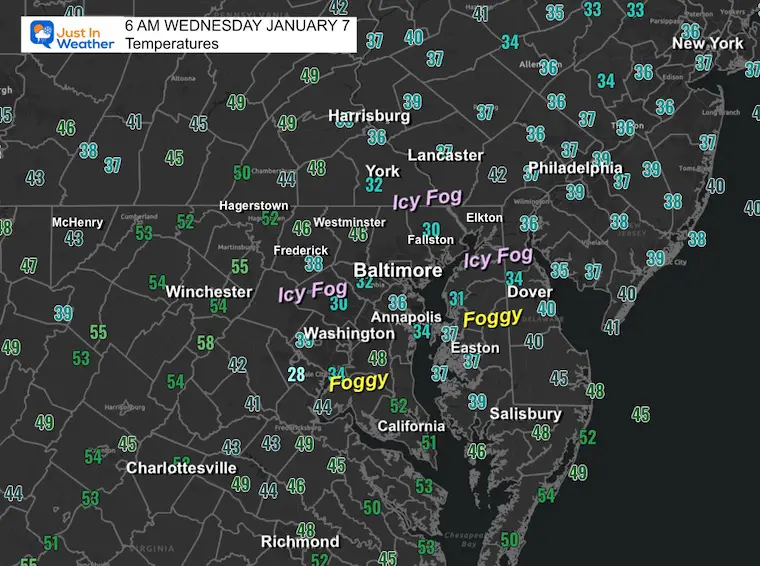 January 7 weather temperatures Wednesday morning