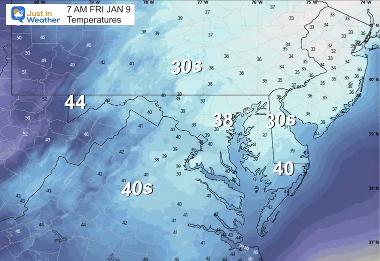 January 8 weather temperatures Friday morning