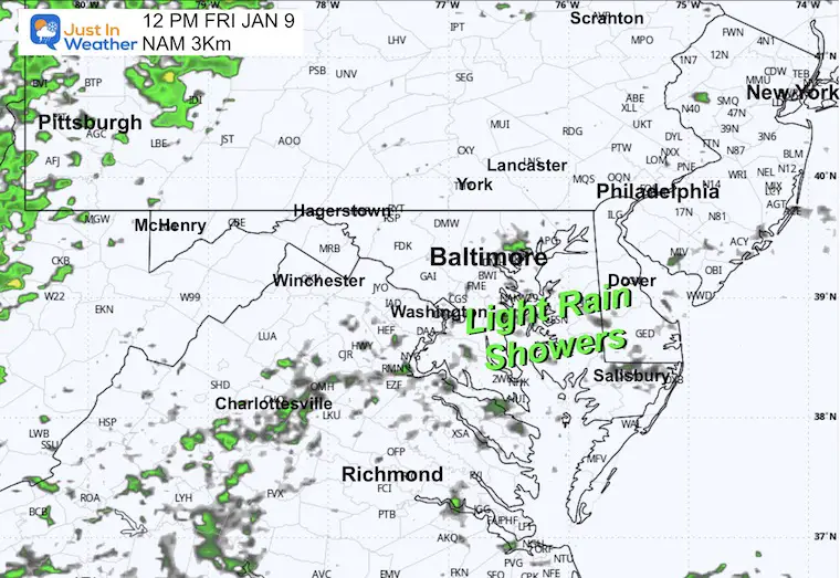 January 8 weather rain forecast Friday Noon