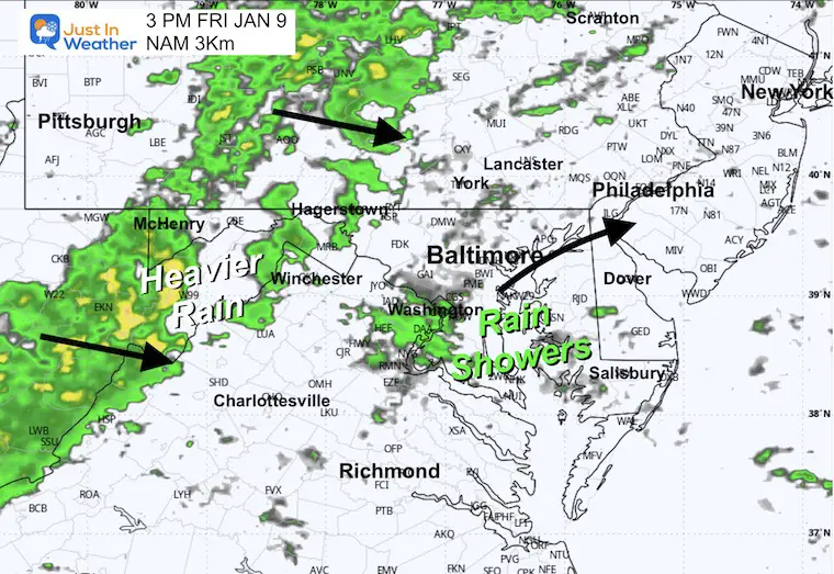 January 8 weather rain forecast Friday afternoon