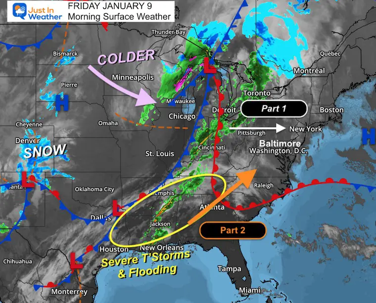 January 9 weather storm map Friday morning