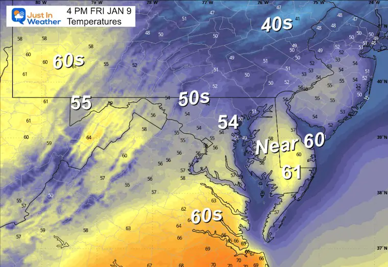 January 9 temperatures Friday afternoon