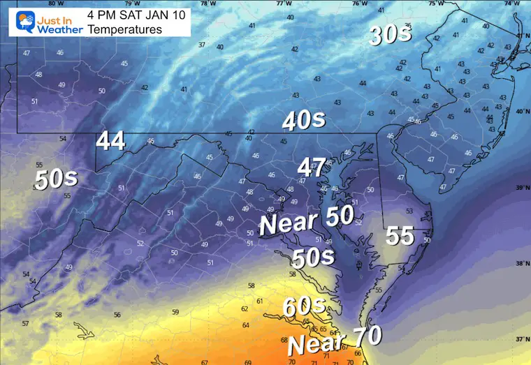 January 9 temperatures Saturday afternoon