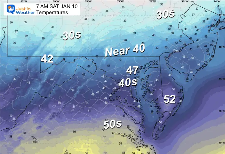 January 9 temperatures Saturday morning
