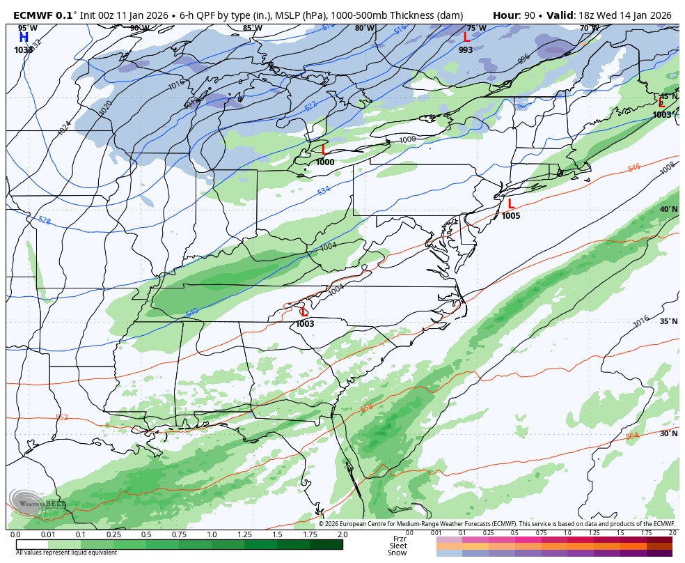 January 11 weather forecast storm snow ECMWF