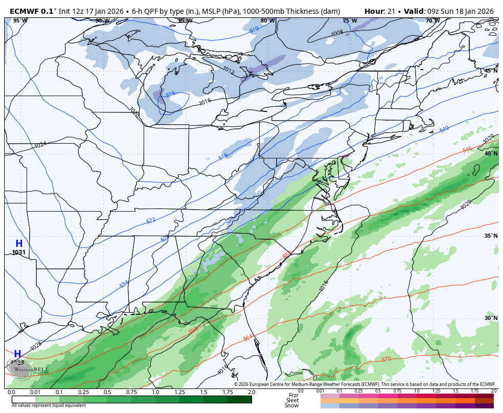 January 17 weather storm forecast snow rain Sunday ECMWF