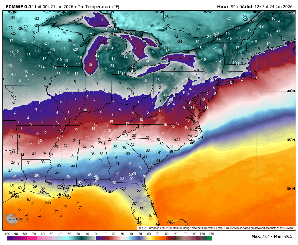 January 21 weather forecast temperatures winter storm weekend
