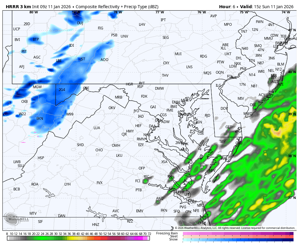 January 11 weather forecast radar snow Sunday