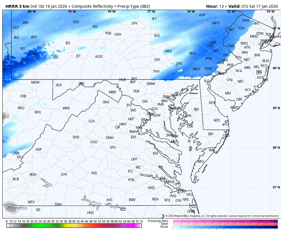 January 17 weather snow radar Saturday 