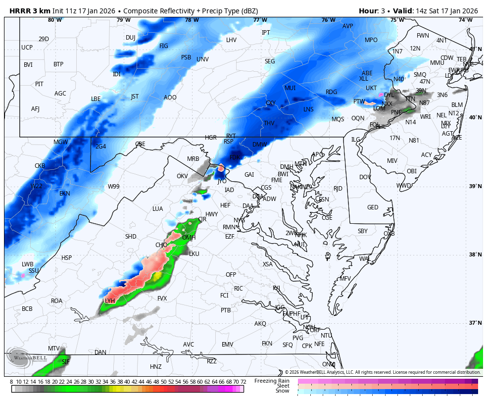 January 17 weather snow radar forecast Saturday