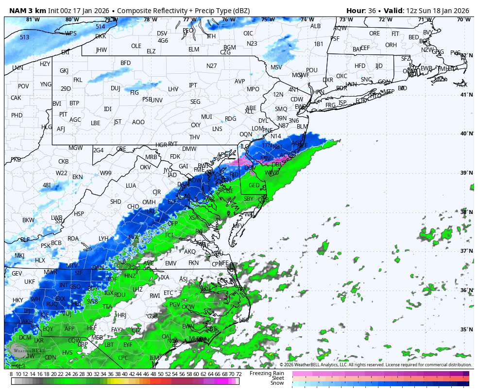 January 17 weather snow radar forecast Sunday