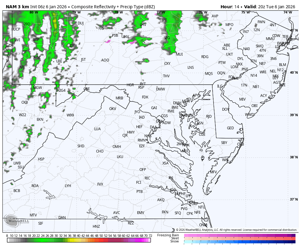 January 6 weather radar simulation Tuesday