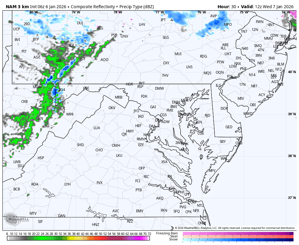 January 6 weather radar simulation Wednesday