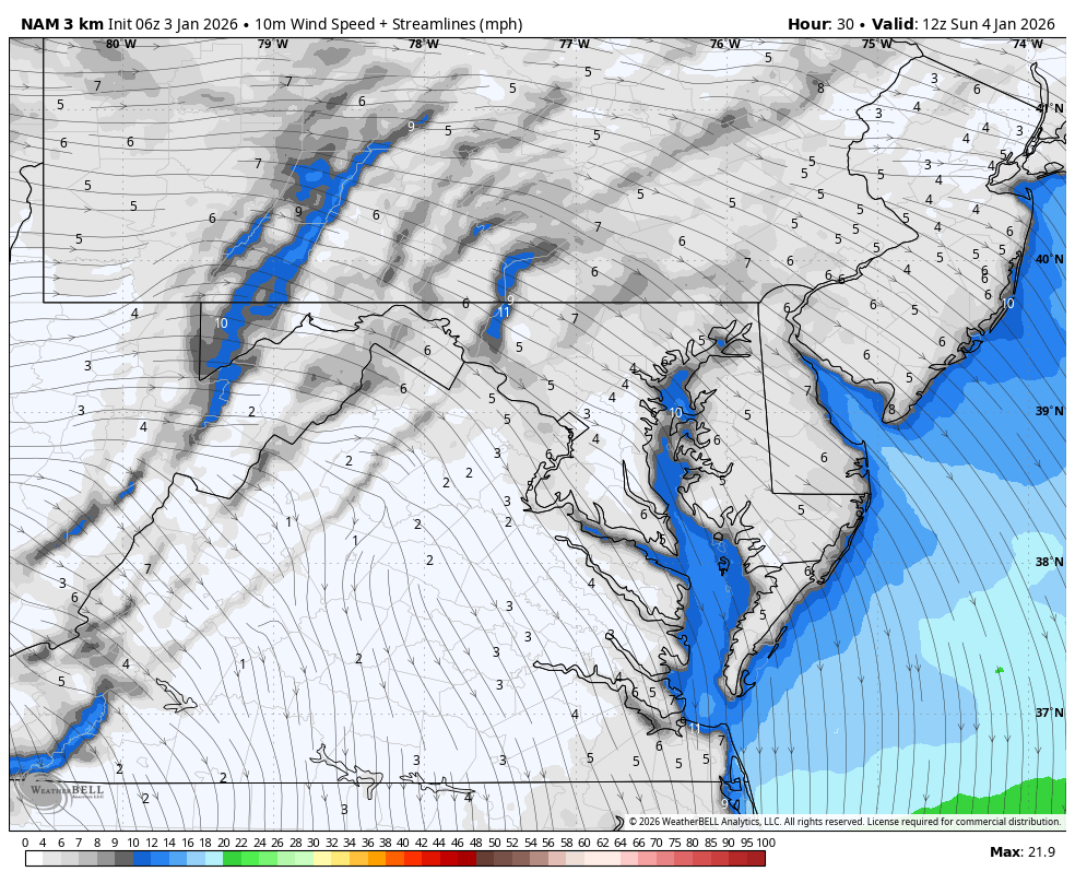 January 3 weather wind forecast Sunday