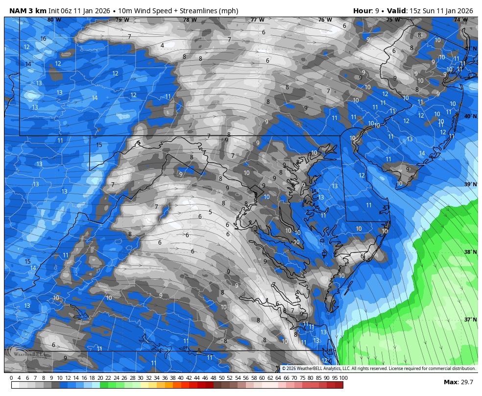 January 11 weather wind forecast Sunday